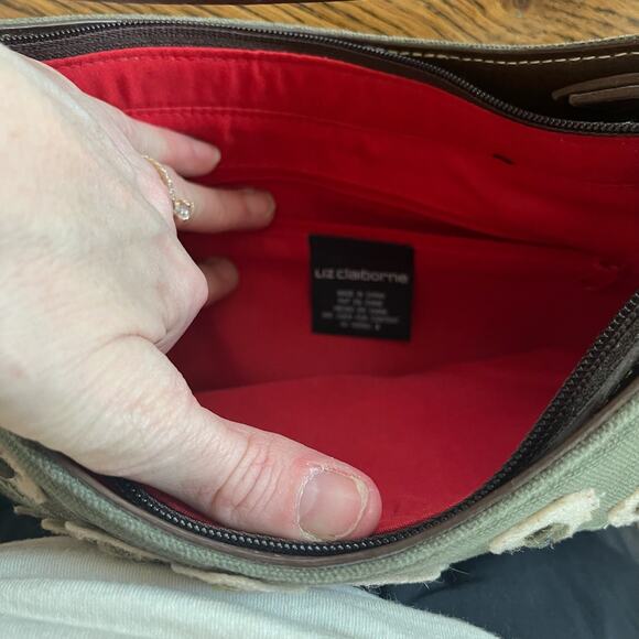 VTG Small Y2K 2000's Liz Claiborne Olive Green Purse Felt/Beaded - Picture 5 of 6